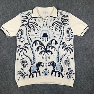OXKNIT Mens 3XL Cream Knit Polo Shirt Short Sleeve Cotton 70s Safari